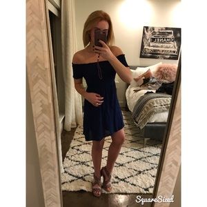 Off-Shoulder Navy Dress
